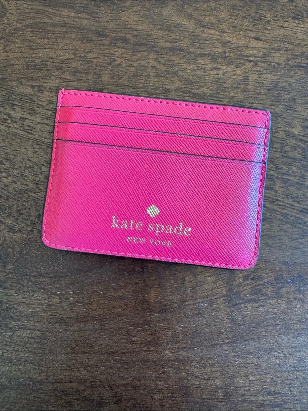kate spade Bright Pink Saffiano Leather Card Case with Gold Logo